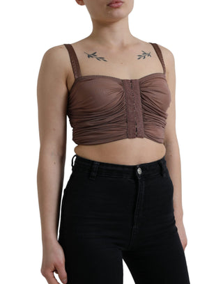 Braunes ärmelloses Crop-Top mit Bustier aus Viskose