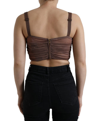 Braunes ärmelloses Crop-Top mit Bustier aus Viskose