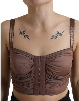 Braunes ärmelloses Crop-Top mit Bustier aus Viskose