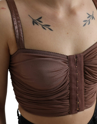 Braunes ärmelloses Crop-Top mit Bustier aus Viskose