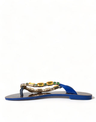 Blaue Kristalle Flats Sandalen Strandmode Schuhe