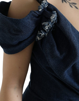 Blaues Patchwork Zweifarbiges Denim-Minikleid