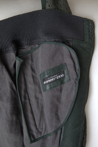 Grüne perforierte Lederbomberjacke