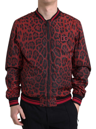 Chaqueta corta bomber con estampado de leopardo rojo