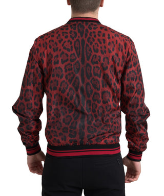 Chaqueta corta bomber con estampado de leopardo rojo