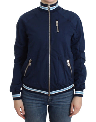 Blaue Baumwollstrickjacke mit Reißverschluss