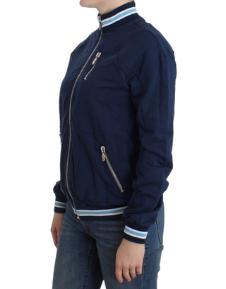 Blaue Baumwollstrickjacke mit Reißverschluss