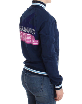 Blaue Baumwollstrickjacke mit Reißverschluss