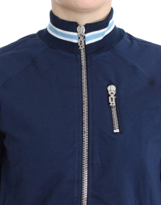 Blaue Baumwollstrickjacke mit Reißverschluss