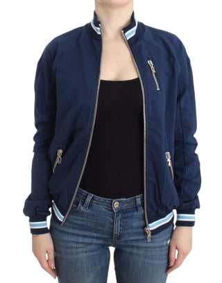 Blaue Baumwollstrickjacke mit Reißverschluss