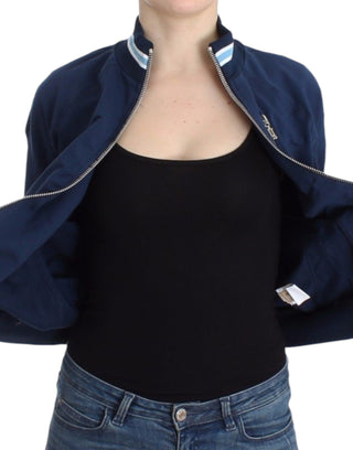 Blaue Baumwollstrickjacke mit Reißverschluss