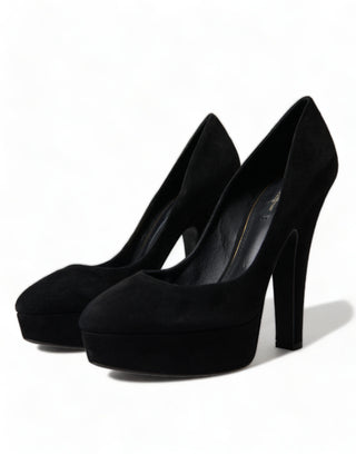 Schwarze Wildleder-Plateau-Pumps