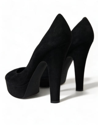 Schwarze Wildleder-Plateau-Pumps