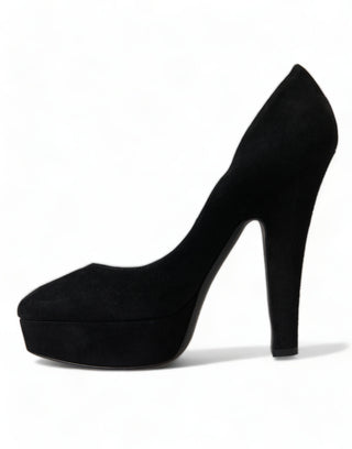 Schwarze Wildleder-Plateau-Pumps