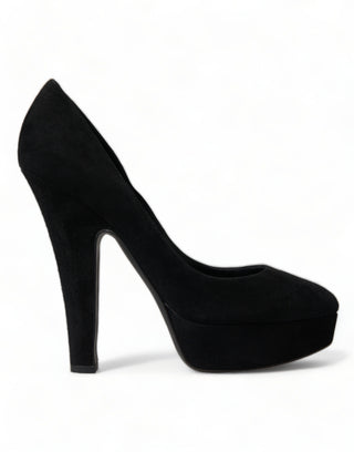 Schwarze Wildleder-Plateau-Pumps