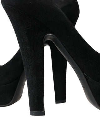Schwarze Wildleder-Plateau-Pumps