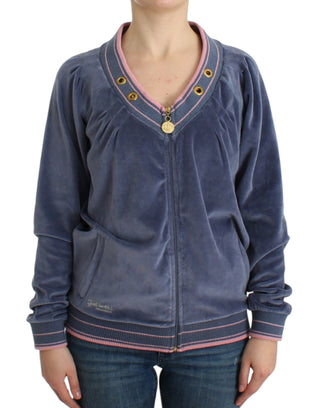 Blue velvet zipup sweater