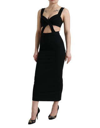 Vestido midi ajustado sin mangas negro con recortes  