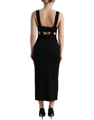 Vestido midi ajustado sin mangas negro con recortes  