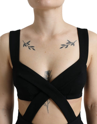 Vestido midi ajustado sin mangas negro con recortes  