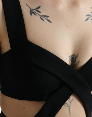 Vestido midi ajustado sin mangas negro con recortes  