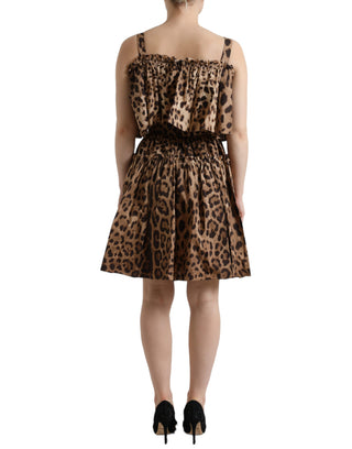 Vestido línea A sin mangas con estampado de leopardo marrón  