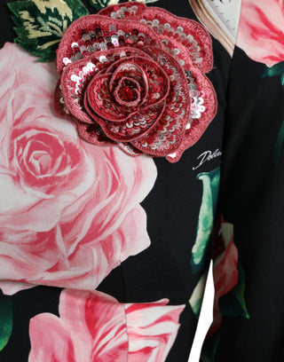 Vestido línea A negro con encaje y adornos florales  