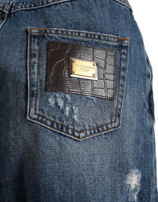 Pantalones cortos de mezclilla azul de algodón de tiro alto  