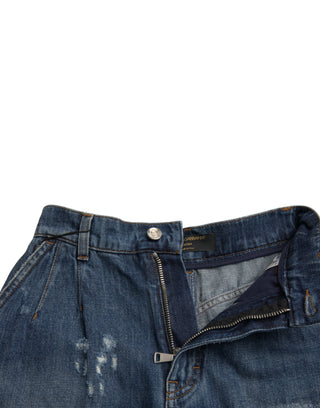 Pantalones cortos de mezclilla azul de algodón de tiro alto  