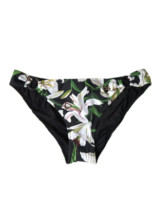 Parte inferior de bikini con estampado de lirios negro para playa  