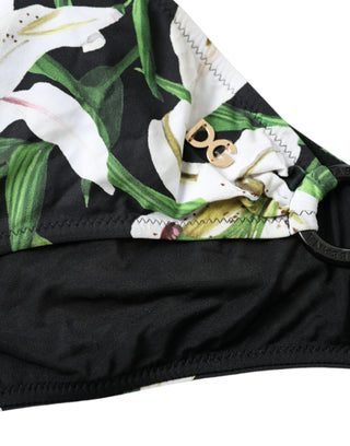 Parte inferior de bikini con estampado de lirios negro para playa  