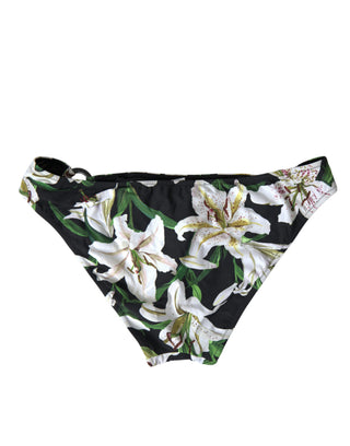 Parte inferior de bikini con estampado de lirios negro para playa  