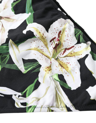 Parte inferior de bikini con estampado de lirios negro para playa  