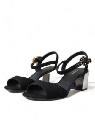 Sandalias con tiras al tobillo y cristales negras  