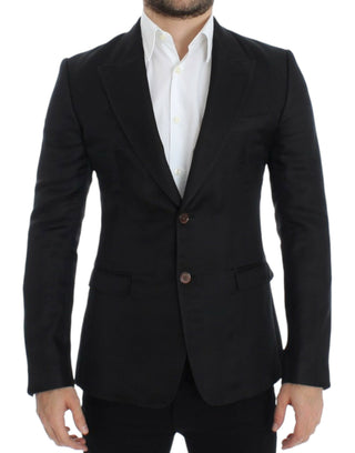 Schwarzer Blazer aus Seide, schmal geschnitten