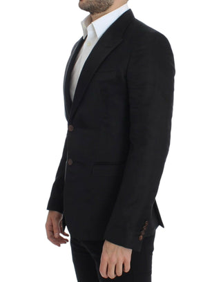 Schwarzer Blazer aus Seide, schmal geschnitten