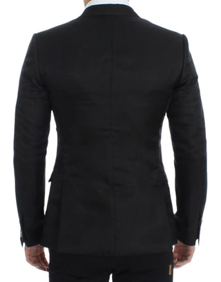 Schwarzer Blazer aus Seide, schmal geschnitten