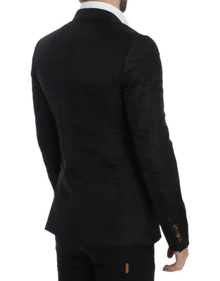 Schwarzer Blazer aus Seide, schmal geschnitten