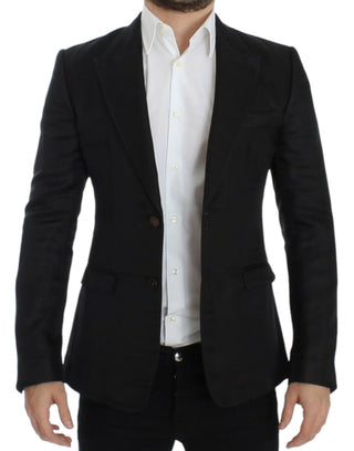 Schwarzer Blazer aus Seide, schmal geschnitten