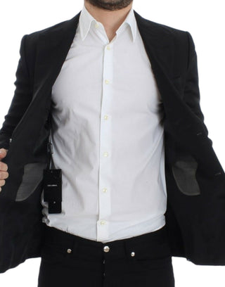 Schwarzer Blazer aus Seide, schmal geschnitten