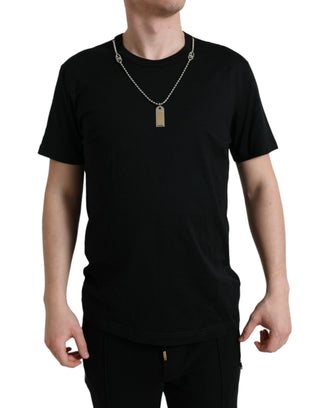Camiseta negra de algodón con etiqueta para perro y cuello redondo  
