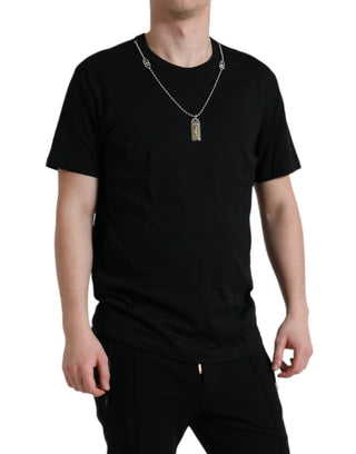 Camiseta negra de algodón con etiqueta para perro y cuello redondo  