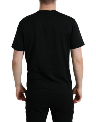 Camiseta negra de algodón con etiqueta para perro y cuello redondo  