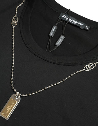 Camiseta negra de algodón con etiqueta para perro y cuello redondo  