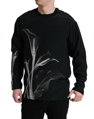 Jersey negro con estampado floral y cuello redondo  