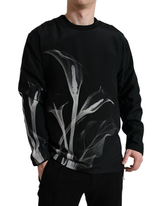Jersey negro con estampado floral y cuello redondo  