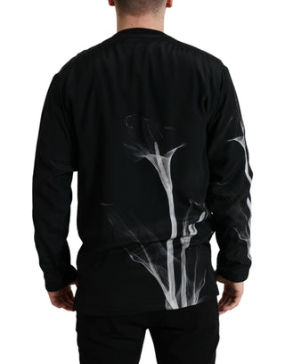 Jersey negro con estampado floral y cuello redondo  
