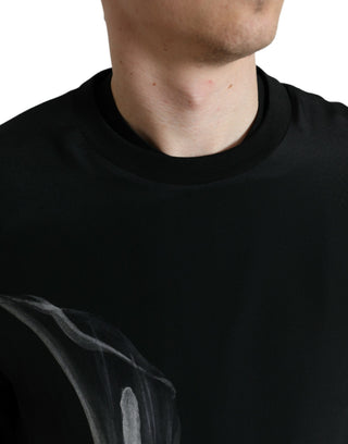 Jersey negro con estampado floral y cuello redondo  