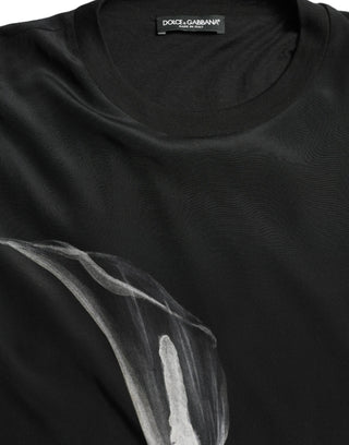 Jersey negro con estampado floral y cuello redondo  