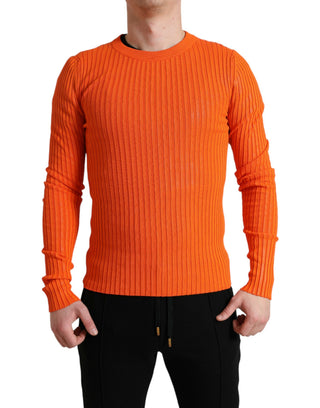 Orange Knitted Crewneck Men Pullover Sweater
